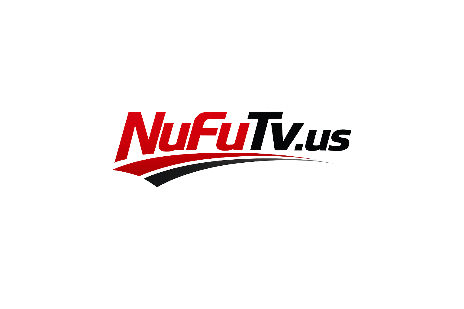 NuFuTv.us logo in red and black with modern typography on a transparent background